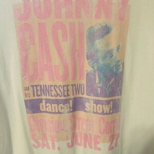 Old Navy White Short Sleeve Johnny Cash Graphic Tee with Pink & Purple Print